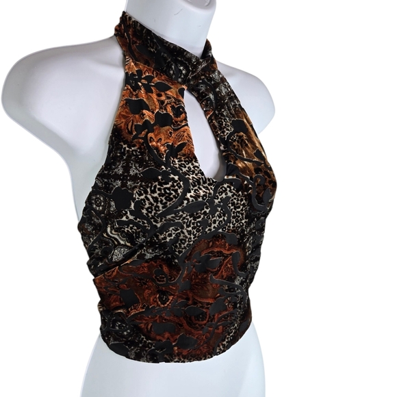 Vtg Y2k Figure Libre Burnout Velvet Halter Top - Picture 1 of 8